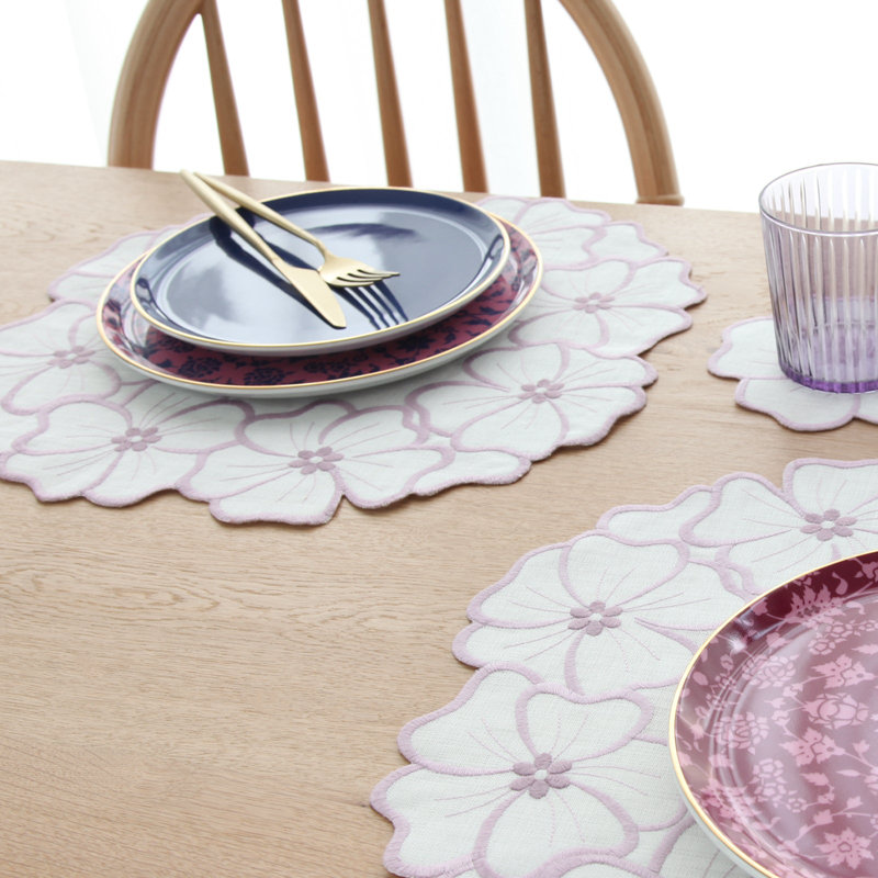 Chrsitine Linen Embroidered Round Table Runners, Purple