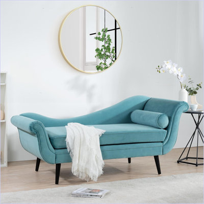 Chaise Lounge with Scroll Arms, Classic Sled Style Fabric Chaise for Living Room | Fabric | Sage Green