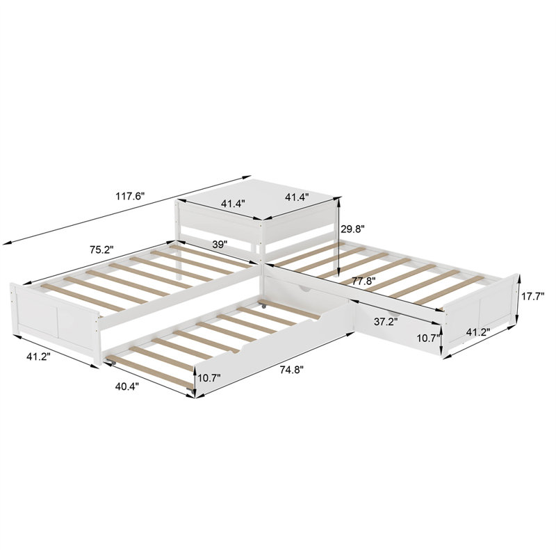 Lit plateforme simple avec rangement en L, Blanc