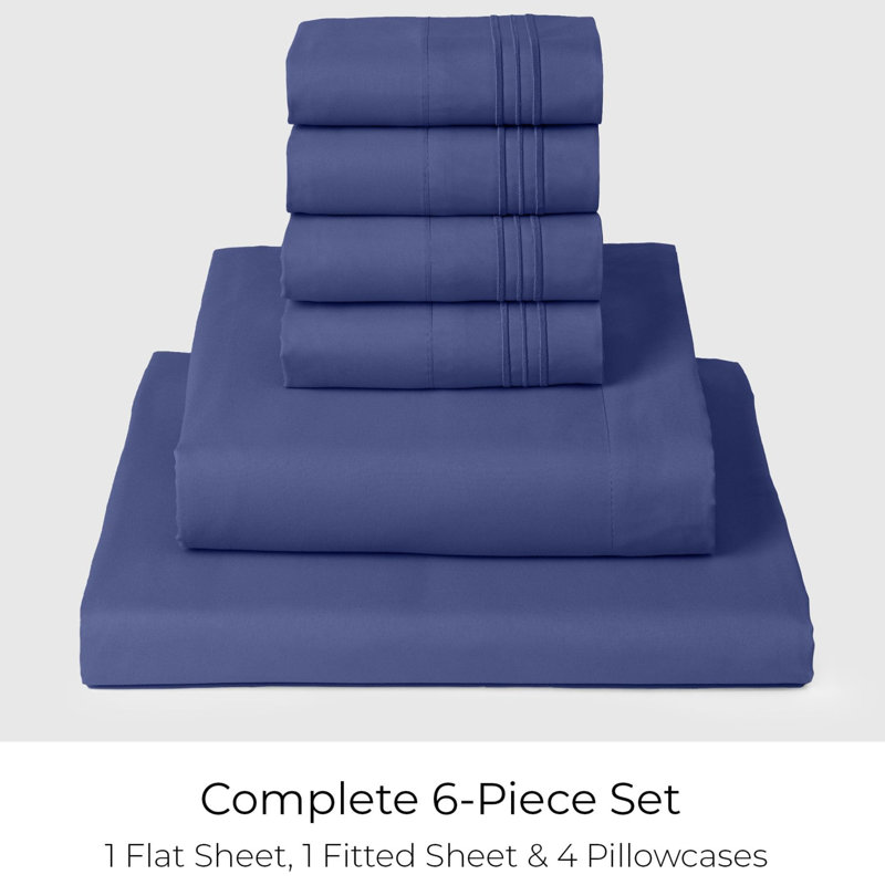 21 Inch Extra Deep Pocket Sheet Set 6 Piece Collection, Queen Sheet Set, Blue Nova