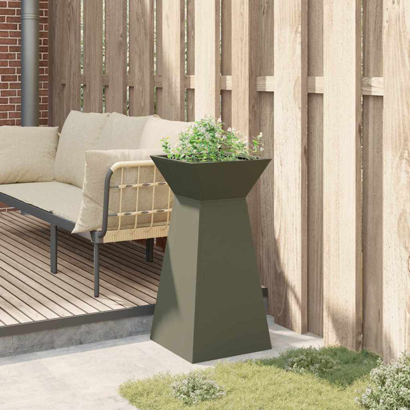 Pillar Planter Steel, 73cmH x 35cmW x 35cmD, Olive
