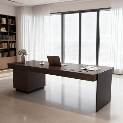Light Luxury Modern Brown Home Office Desk with Spacious Drawers and Storage Cabinet
