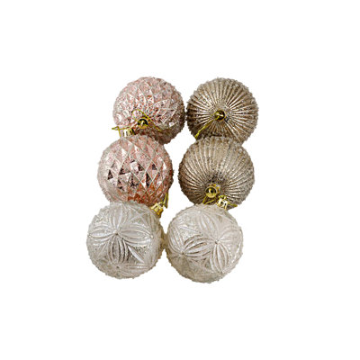  Boules de Noël roses, dorées et blanches, décorations de fêtes, boules d'inspiration antique pour décoration d'arbre, de guirlande et de couronne, diamètre de 3 po, paquet de 6