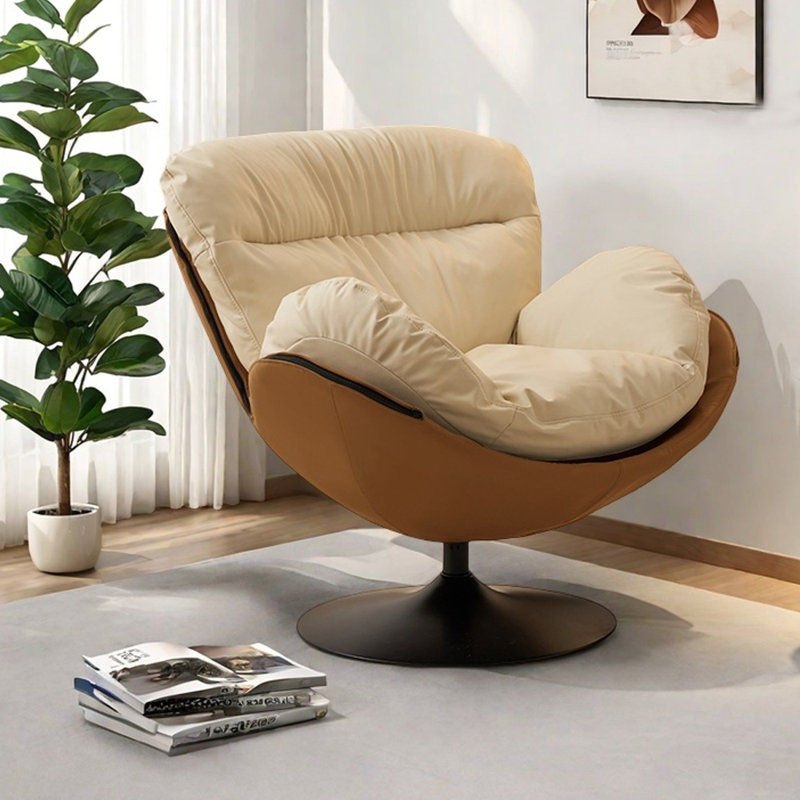 Chaise de loisir luxueuse pivotante et confortable, Similicuir brun / beige, Jouet en coton