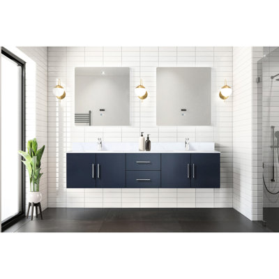 Navy Blue Bath Vanity With Marble Top And 30 In. Mirrors - Long Durability Led Construction