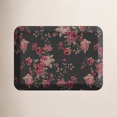 Anti-Fatigue Kitchen Comfort Mat, English Garden Rose In Black