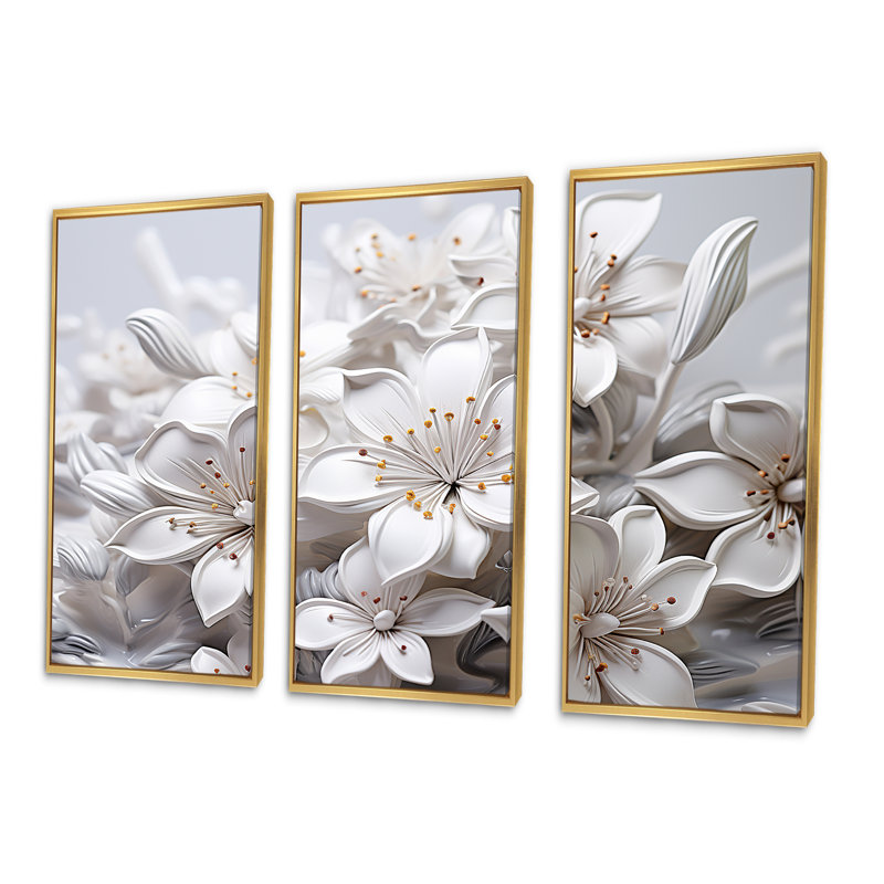 Ensemble de décorations murales parfumées Plumeria Serenade III - Plumeria, Cadre flottant doré, H 28 po x l 36 po x P 1 po