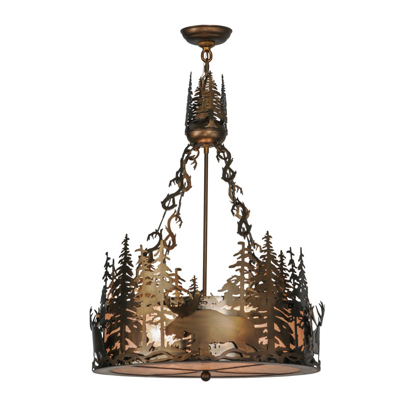 Lustre tambour 4 lumières à abat-jour Berryville, H 32,5 po à 61,5 po x l 22 po x P 22 po