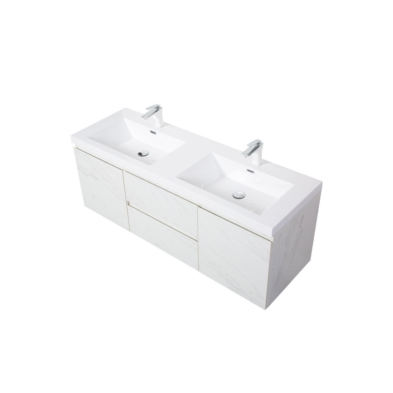 Meuble-lavabo double 60 po avec plateau intégré Angela 