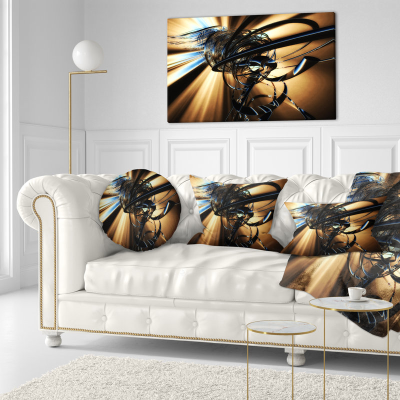Fractal en 3D brun foncé enchevêtrement - coussin imprimé abstrait
