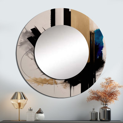 Prakhar Blue Minimalist Abstract III - miroir mural décoratif minimaliste, miroir rond bleu, impression d'art en métal