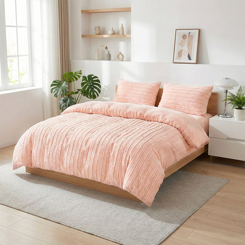 Polyester Solid Colour Sham with Pillow Shams Included, Single Duvet Cover + 2 Standard Pillowcases, Pink