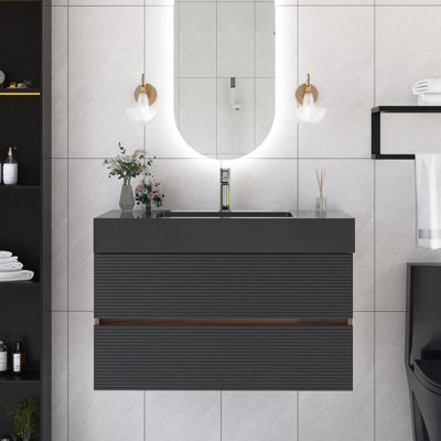 Ensemble de meuble-lavabo simple mural 36 po brun avec plateau intégré de 36 po