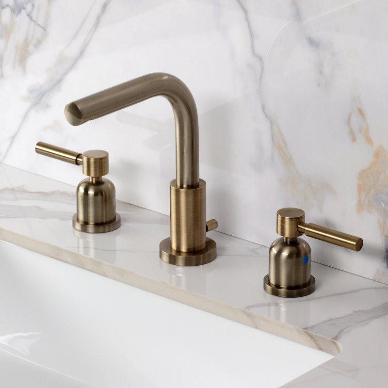 Kingston Brass Kaiser Two-Handle 3-Hole Deck Mount Widespread Bathroom Faucet with Brass Pop-Up Drain, Antique Brass