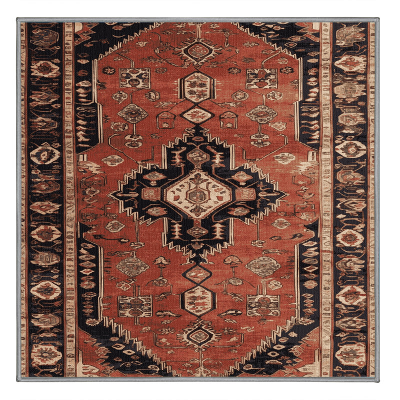 Tapis brun turc lavable à la machine, Carré 7 pi