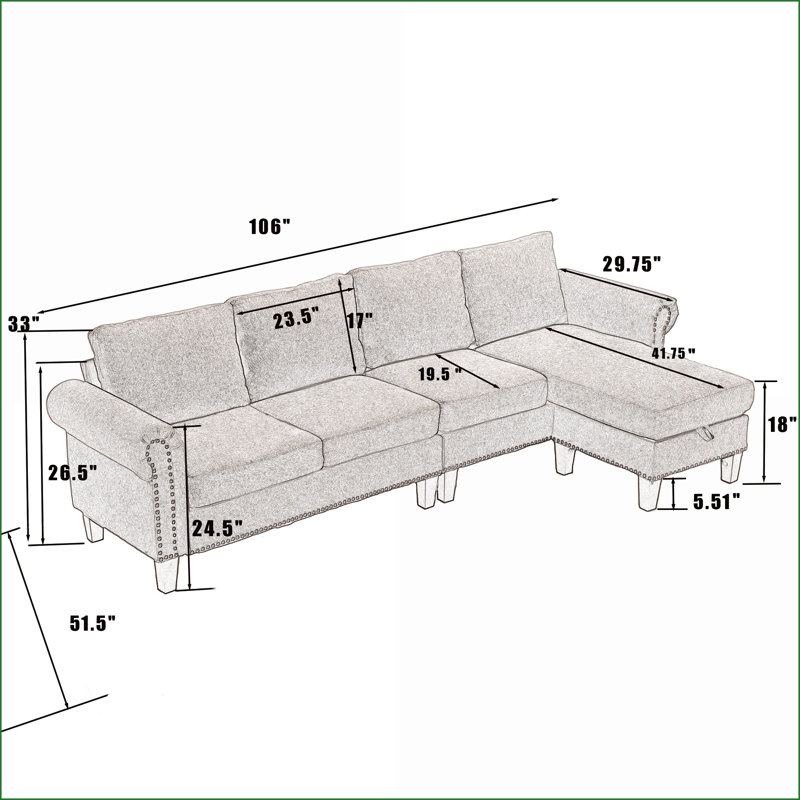 Canapé modulaire convertible avec rangement, velours flocon de neige moderne 4 places pour le salon | Gris ardoise | Cadre en bois