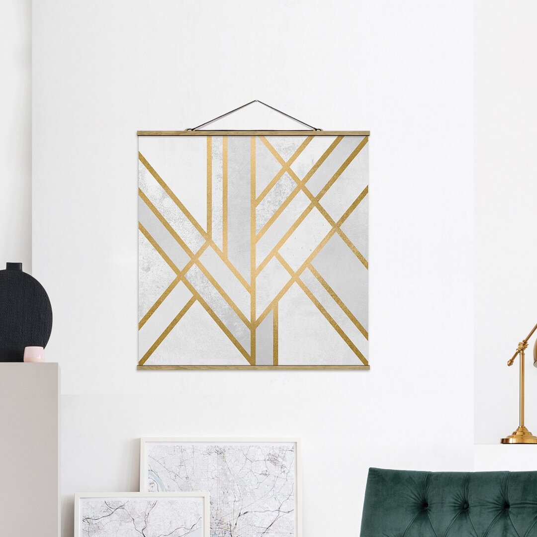 Stoffbild Art Deco Geometry Weißgold von Elisabeth Fredriksson