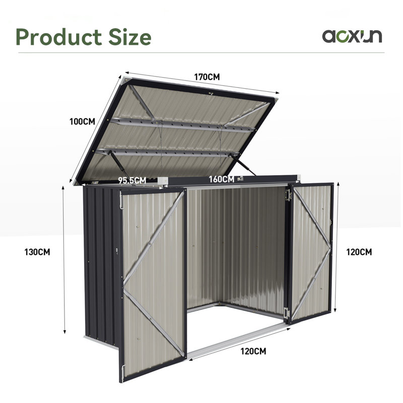 5.6x3ft Metal Outdoor Storage Shed, Waterproof with Front & Top Doors