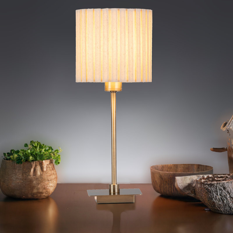 Square Stick Antique Brass Metal Bedside Table Lamp 