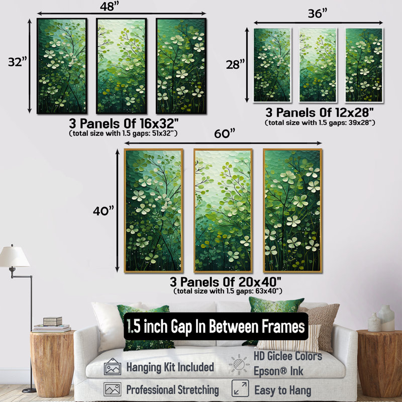 «White and Green Herbs Symphony II», ensemble d'art mural sur toile à motif floral, Cadre naturel flottant