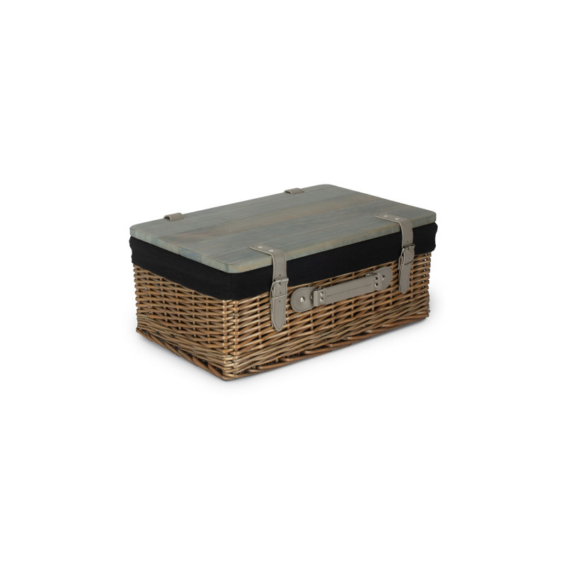 Wicker Lined Gift or Storage Hamper Basket with Lid, Antique Wash/Navy, 15cm H x 36cm W x 26cm D