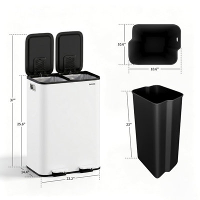 2x8 Gal Dual Compartment Stainless Steel Kitchen Trash Can, 30L+30L Recycling Bin, Soft Close Foot Pedal, Fingerprint Resistant