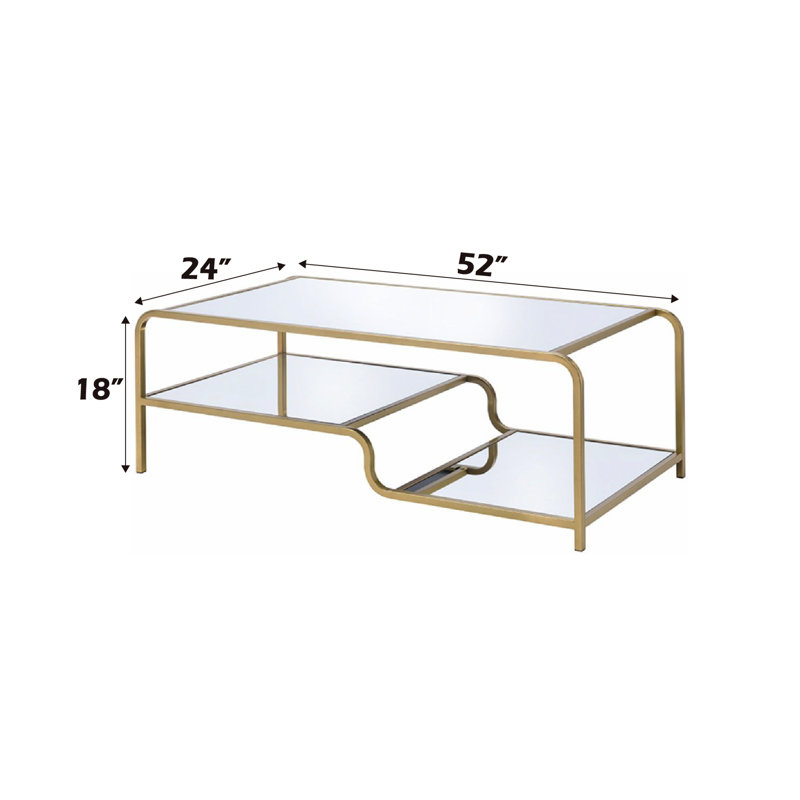 Table basse moderne à miroir - profondeur de 24 po, pièce fonctionnelle et finition dorée de 18 po de hauteur, conception compacte
