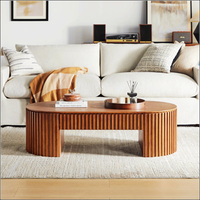 Mid Century Modern Oval Wood Coffee Table With Drawer, Unique And Stylish Living Room Furniture, Ideal For Tea And Decor