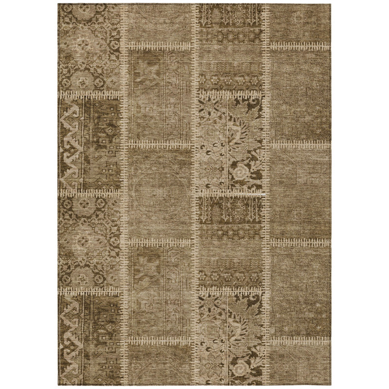 Tapis d'intérieur et d'extérieur lavable 9 pi x 12 pi brun et beige
