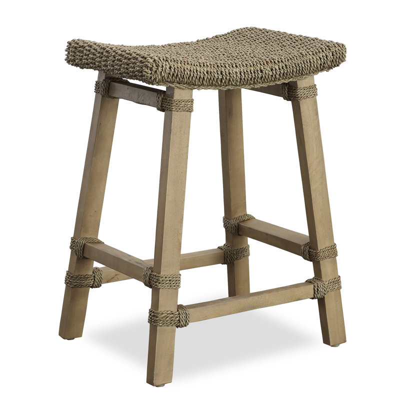 Lizzy Wicker Counter Stool with Solid Wood Frame