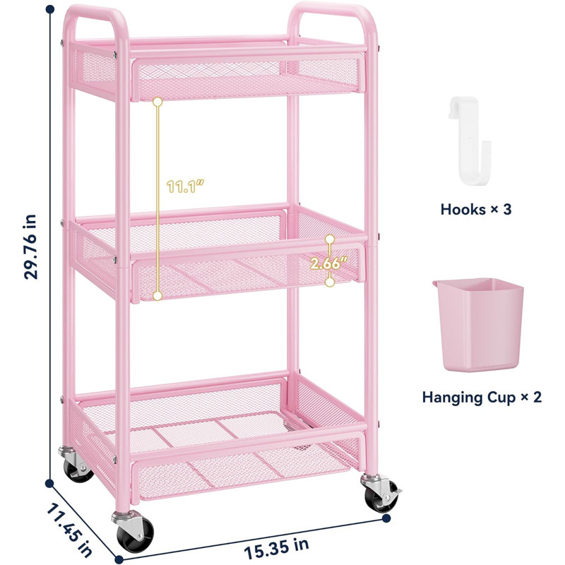 Chariot roulant à 3 niveaux, rose, Pink