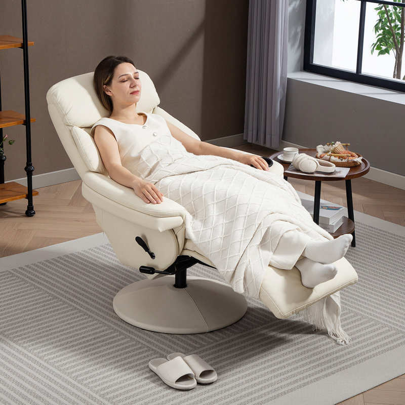 HOMCOM Manual Recliner Chair with Footrest Adjustable Backrest Cream White