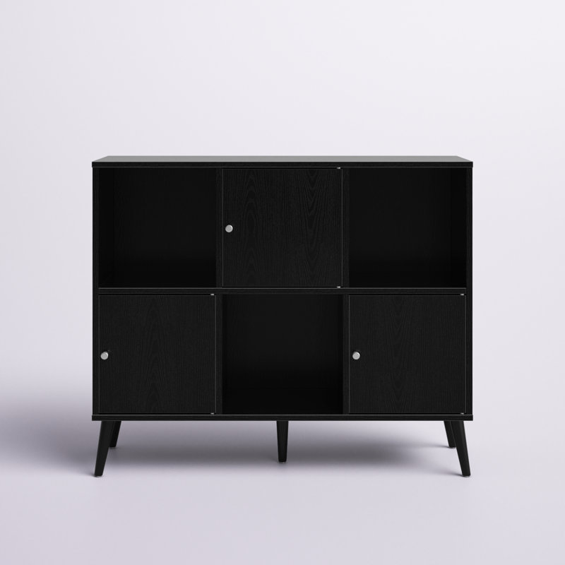 Storage Cube Organizer Sideboard Console Table with 3 Cubbies and 3 Cabinets, Black