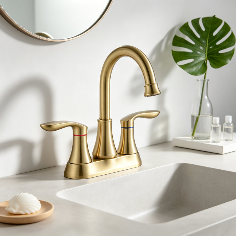 High Arc Bathroom Faucet with Pop-Up Drain and Supply Hoses, Two-Handle 360-Degree Swivel Spout, 4-Inch Centerset Vanity Sink Faucet