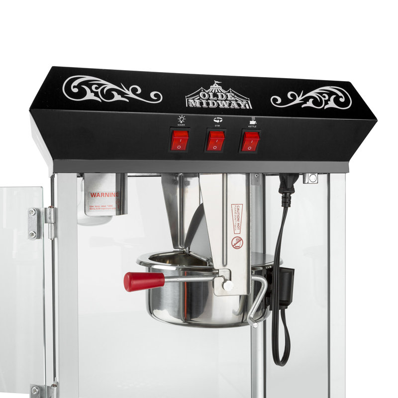 Olde Midway Black Vintage-Style Tabletop Popcorn Machine with 10-Ounce Kettle