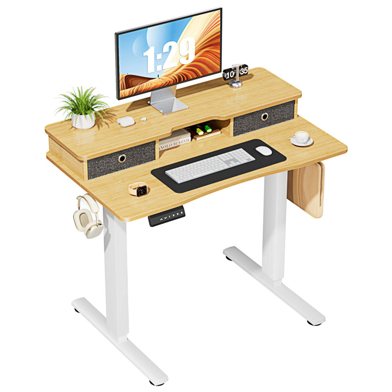 Bureau debout à hauteur ajustable Marzena, H 52 po x l 40 po x P 23 po, Naturel/noir