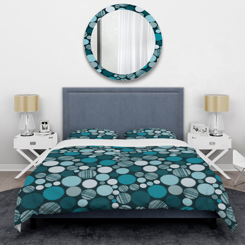 Motif de cercle bleu - ensemble de housse de couette abstrait - polyester microfibre