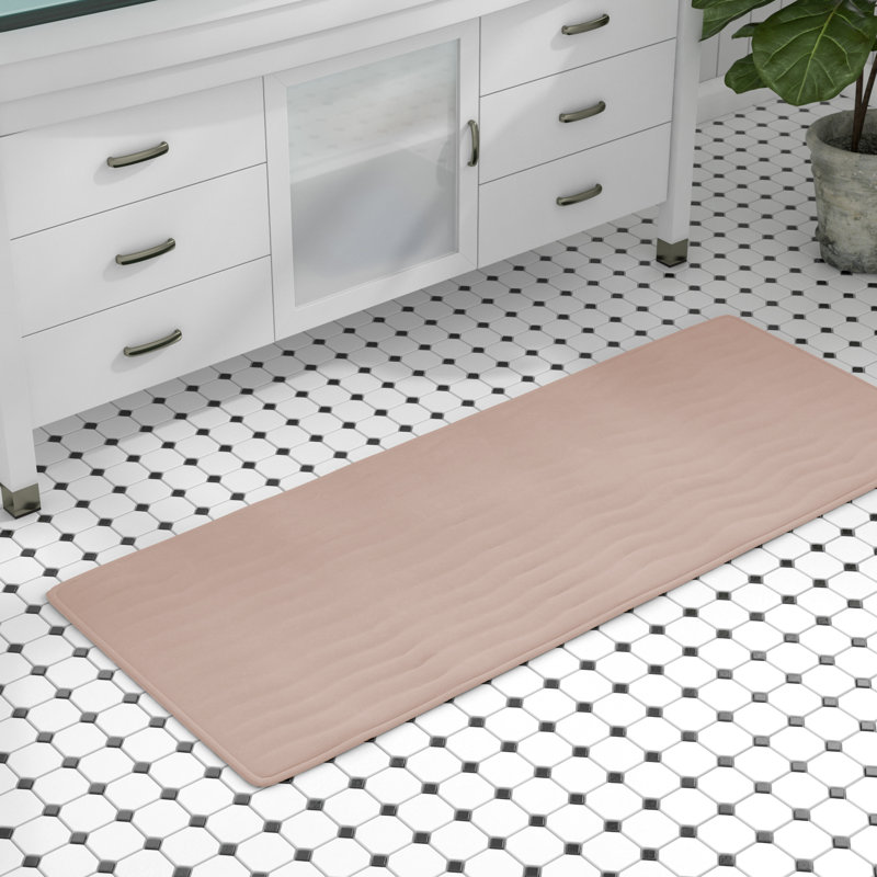 Memory Foam Bath Mat - 59x24 Inch Soft and Absorbent Bathroom Rug Runner with Textured Wave Print for Stylish Bathroom Decor - Bath Rugs Non Slip Washable Bathmat (Taupe)