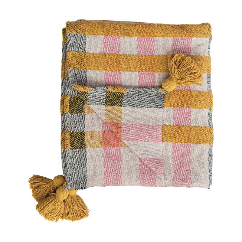 Woven Cotton Jacquard Throw With Tassels