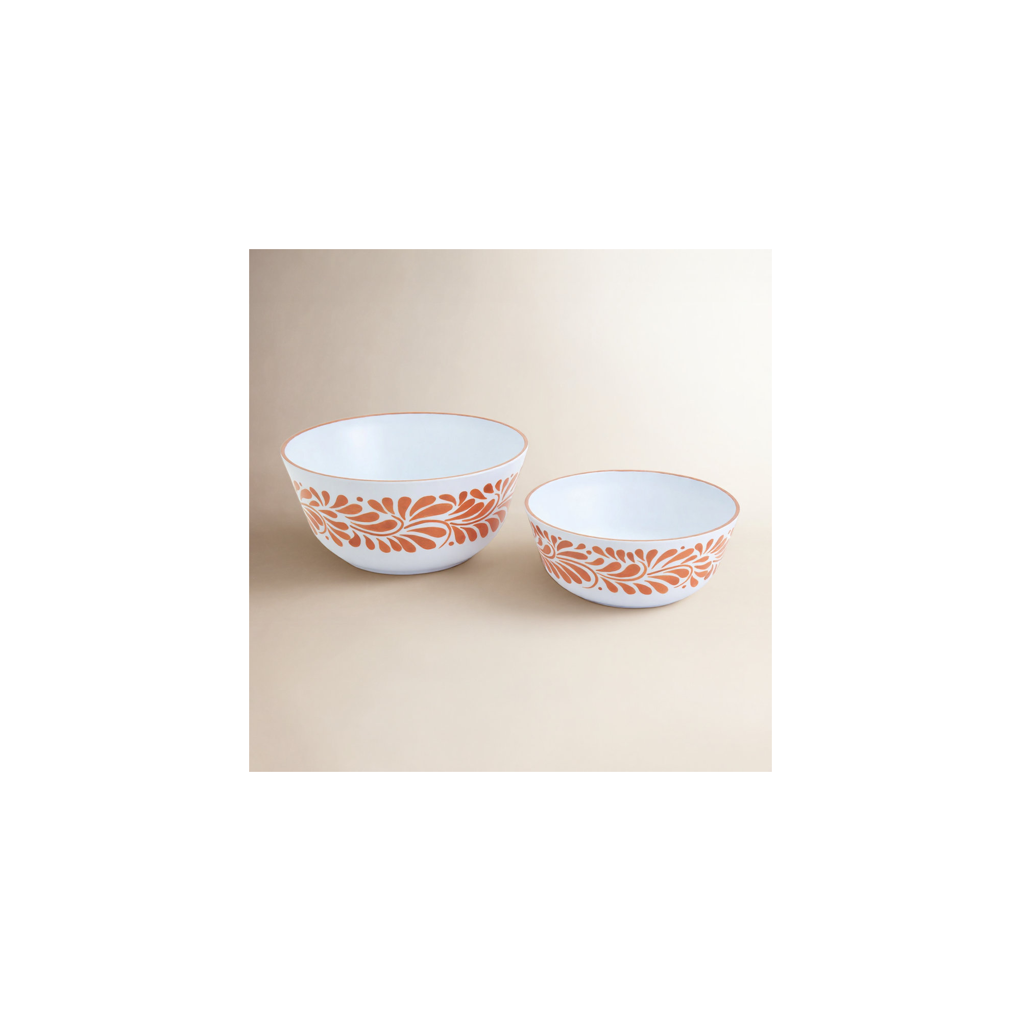 INFUSE 2-Piece Melamine Serving Bowl Set, Lebrillo, White/Orange