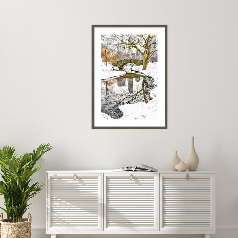 «Central Park Winter No 7» par Murray Bolesta, reproduction d'art encadrée sur bois, H 41 po x l 30 po