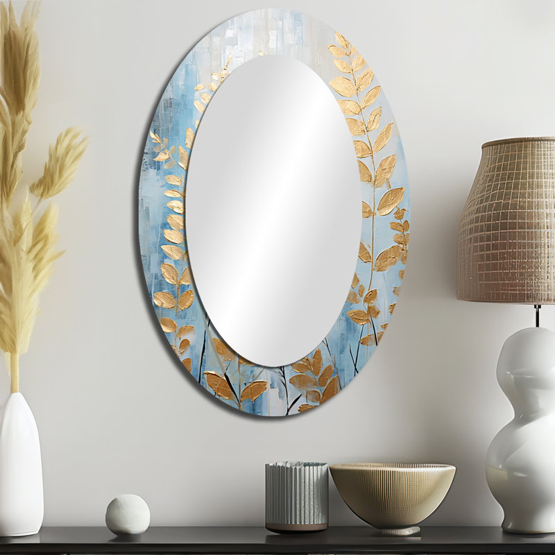 Miroir mural ovale bleu et doré, 36 po x 24 po