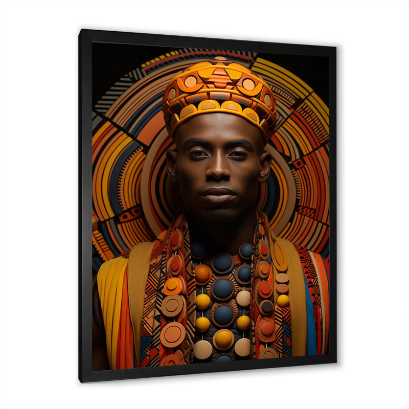 Jeimis tribal africain à motifs III, Cadre photo noir, H 32 po x l 24 po x P 1 po
