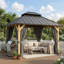 Cedar Wooden Gazebo-3.6m x 3.0m (12ft x 10ft),Cedar Frame, Double-Layer Beams, Powder-Coated Steel Roof, Ideal for Garden, Patio