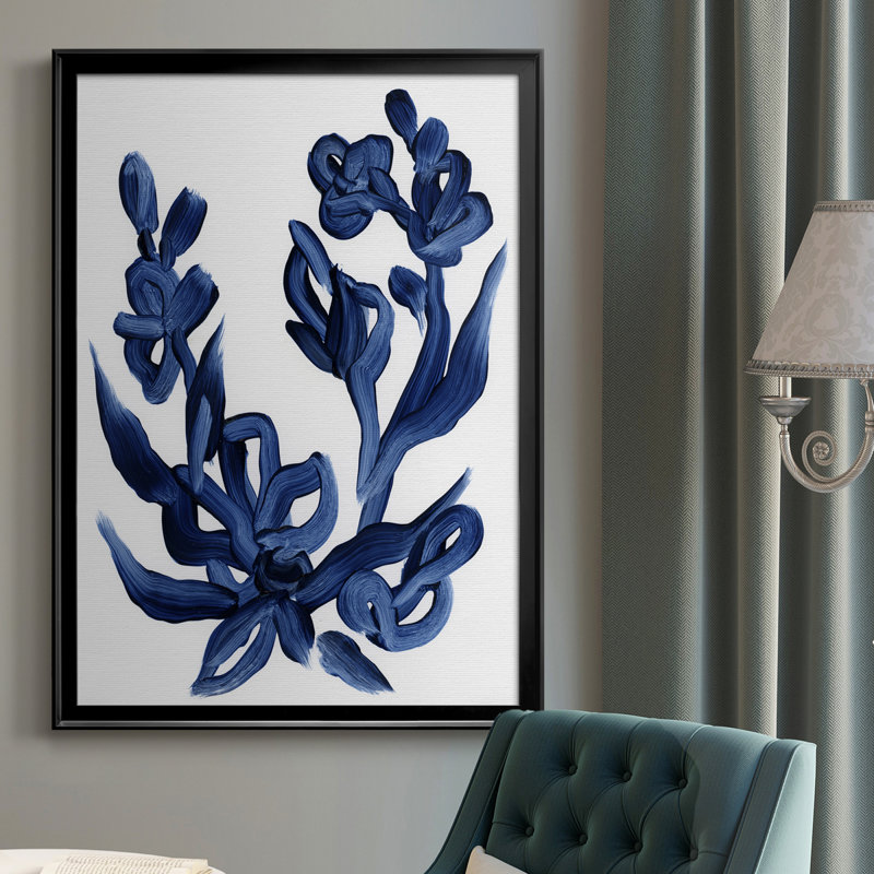 " Indigo Brush Blooms I ", 30.5"H x 22.5" W x 1" D, Black