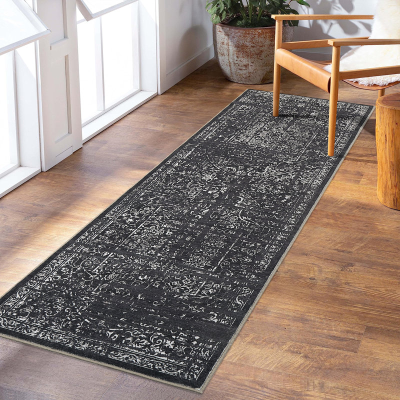 Oriental Machine Washable Rug Non-Slip Area Rug for Living Room Low-Pile Rug Indoor Floor Cover Floral Rug for Bedroom Dining Room Hallway Kitchen Office