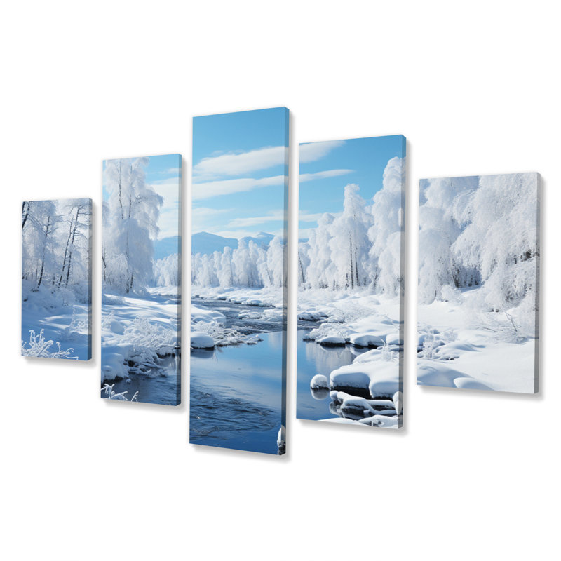 «White Winter Harmony IV», impression sur toile - 5 panneaux