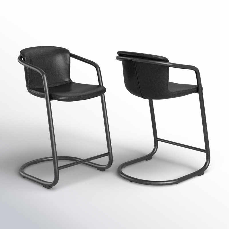 Freeman Bar Stool, Bar Stool (29" Seat Height), Black Genuine Leather
