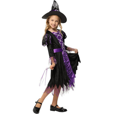 Déguisement de sorcière pour fille, robe de sorcière élégante pour enfants, costume classique pour fête déguisée