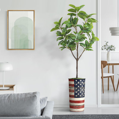 Artificial Tree in American Flag Planter Fake Magnolia Tree (Plant Pot Plus Tree)